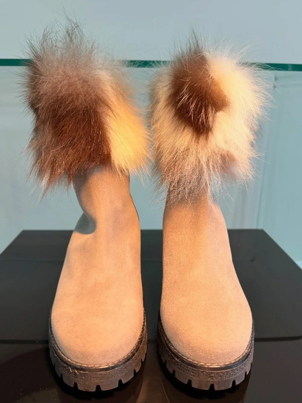 DIAVOLEZZA Grey Suede Florence Fox Fur Boots Shoes Size 9